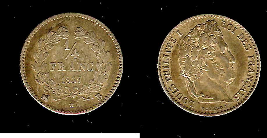 1/4 franc Louis Philippe 1837B EF+